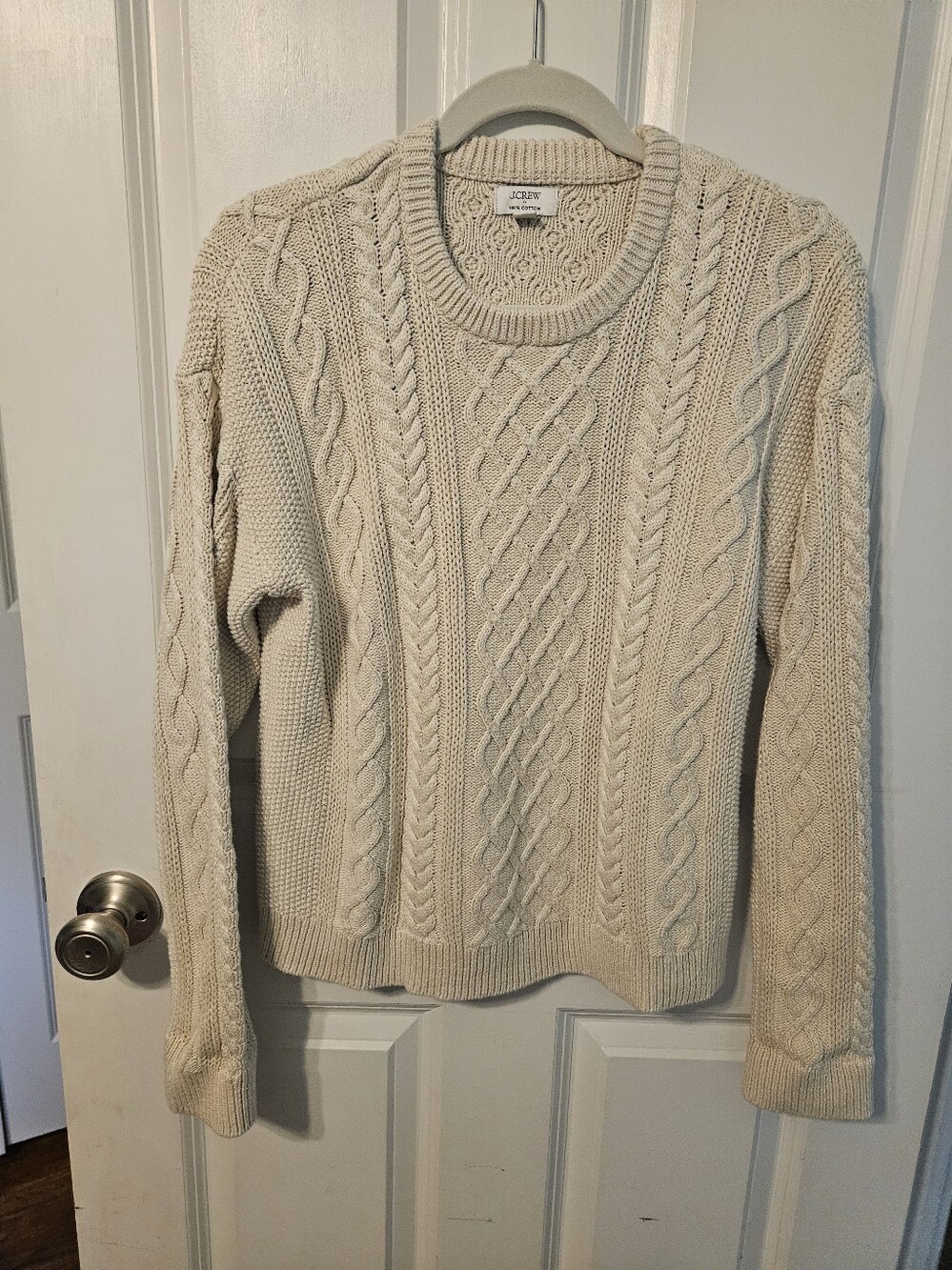J. Crew Ivory Cable-Knit Fisherman Crewneck Sweater